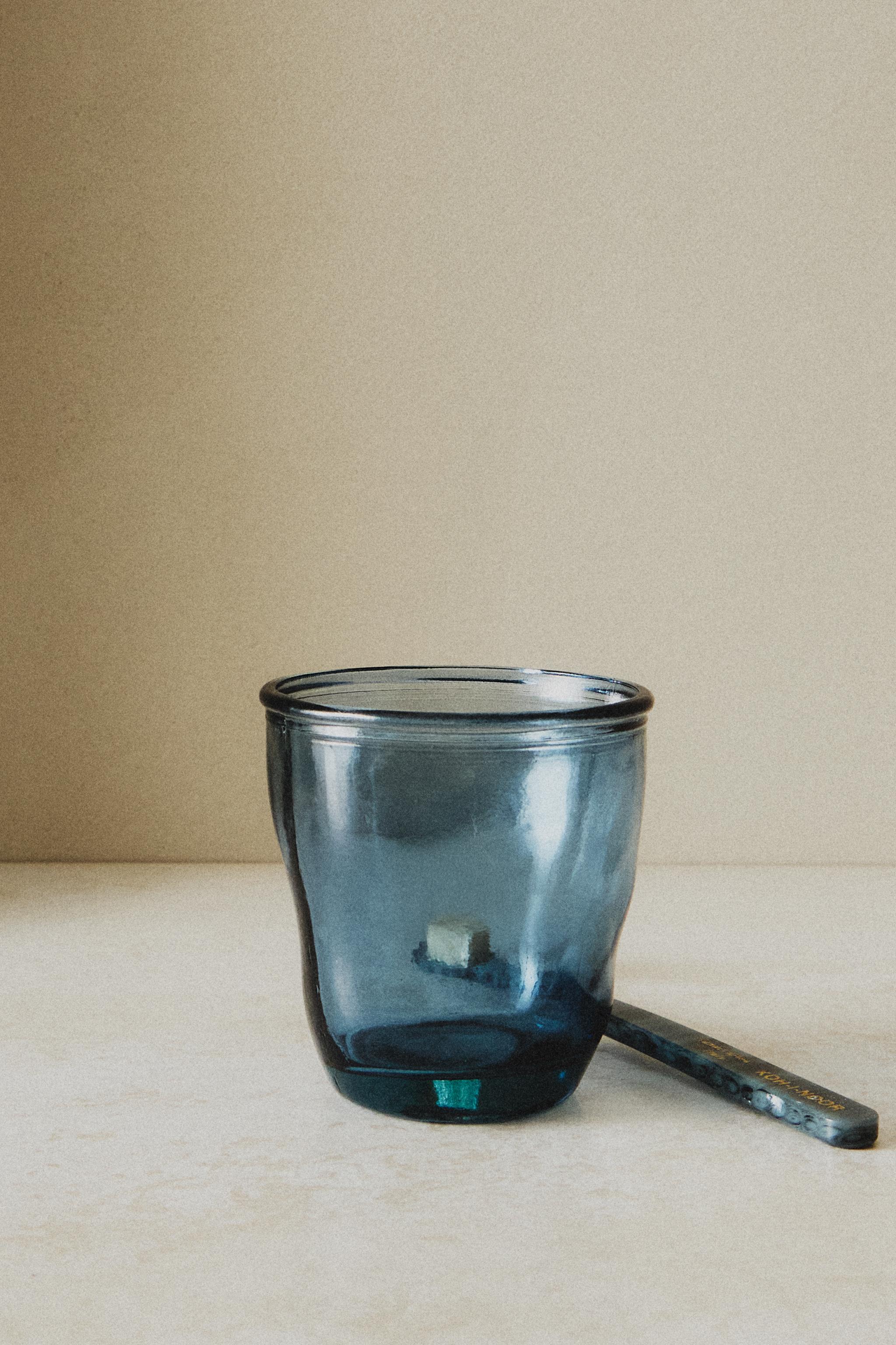 TRANSLUCENT BLUE GLASS TOOTHBRUSH TUMBLER